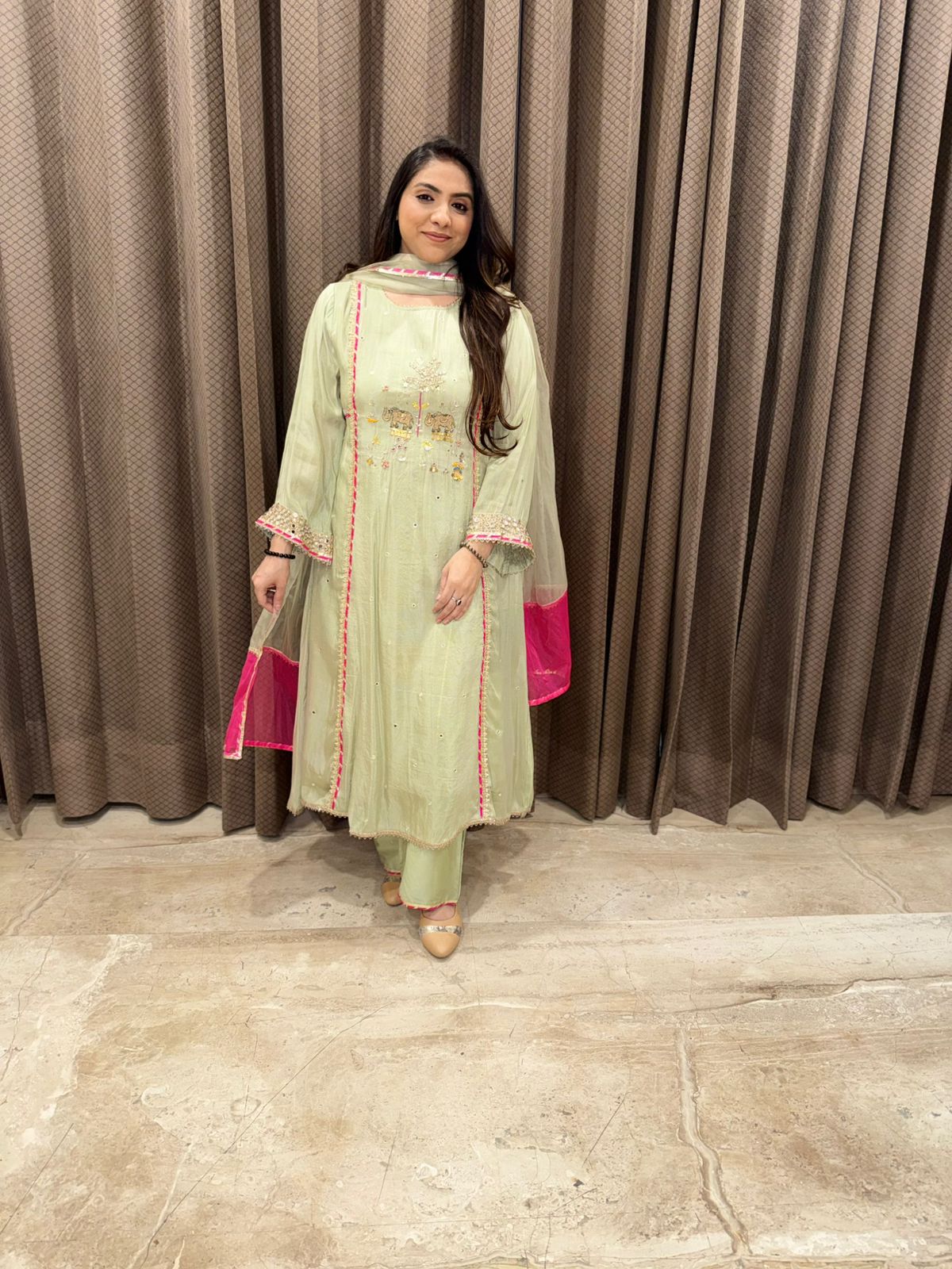 Patel Green Handwork Kurta Set with Contrast Dupatta