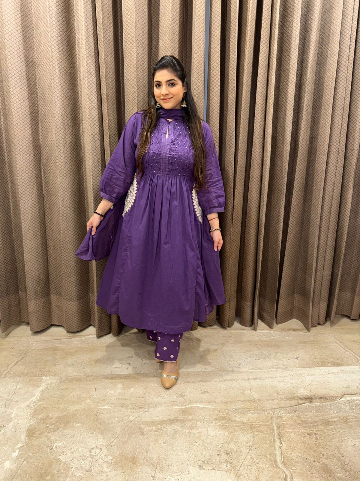 Purple Embroidered Anarkali Suit Set