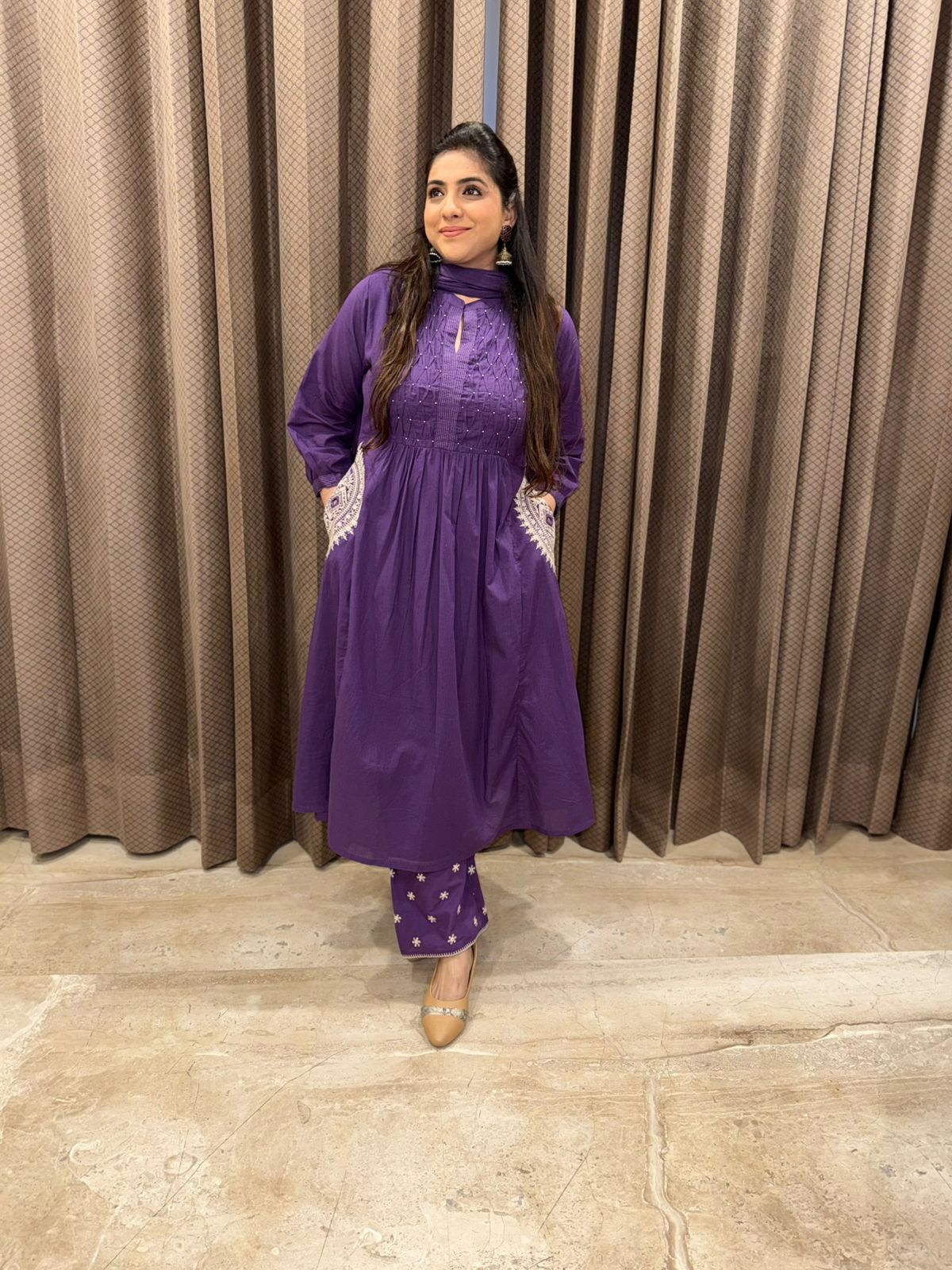 Purple Embroidered Anarkali Suit Set