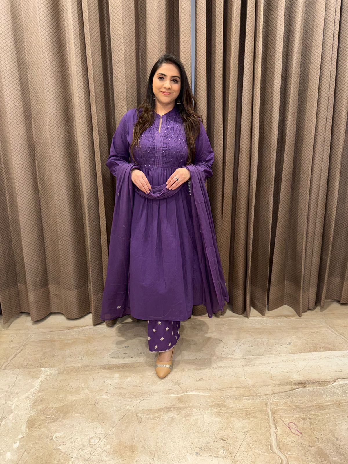 Purple Embroidered Anarkali Suit Set