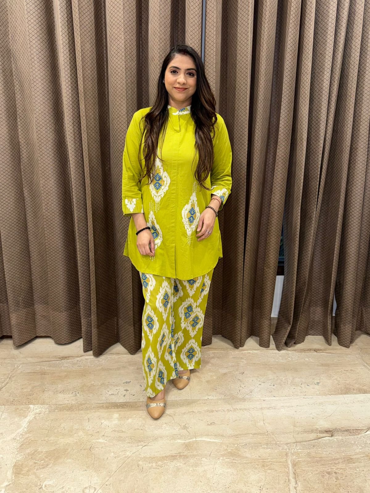 Lime Green Ikkat print CO-ord set