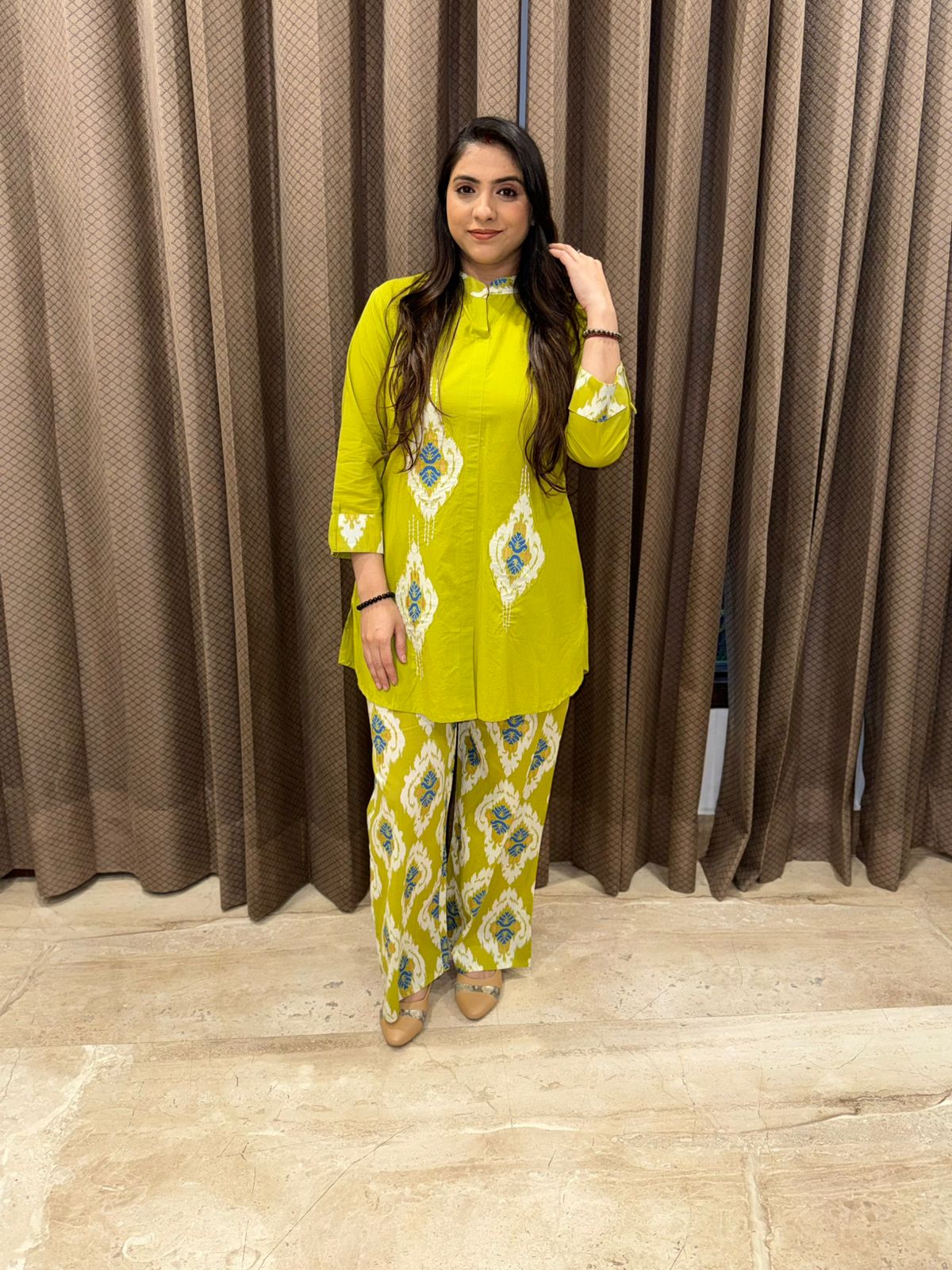Lime Green Ikkat print CO-ord set