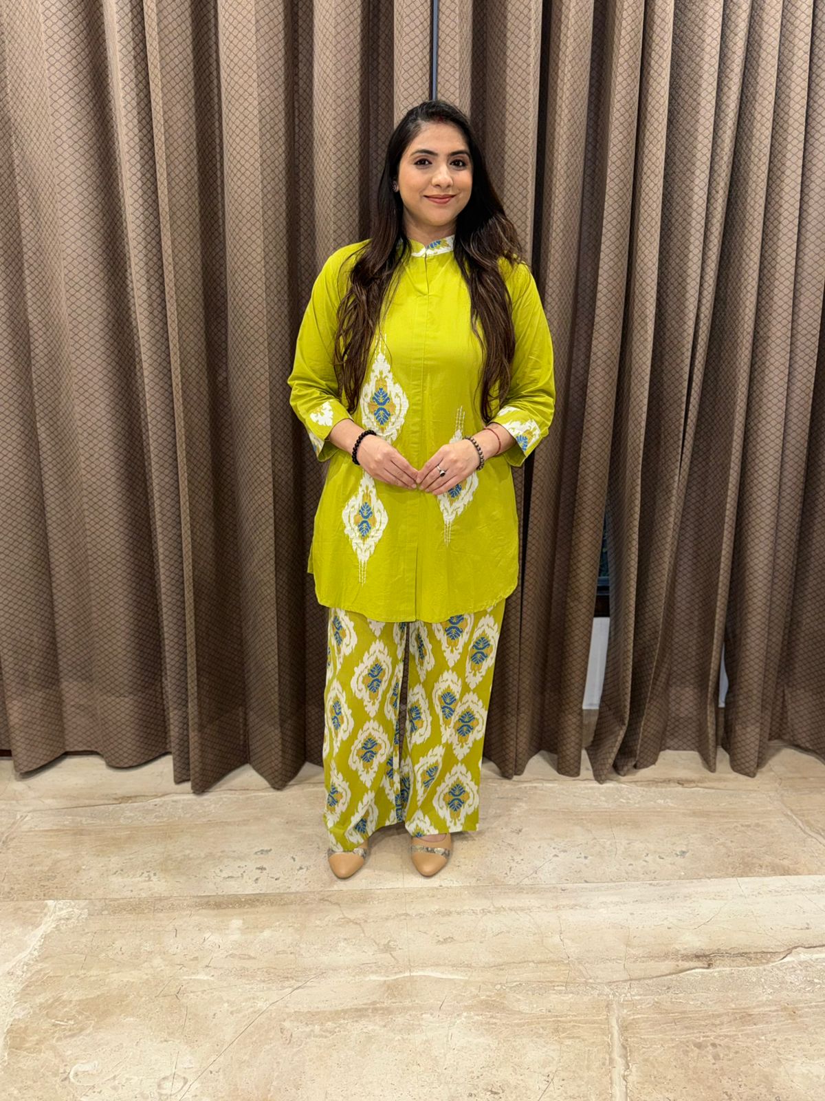 Lime Green Ikkat print CO-ord set