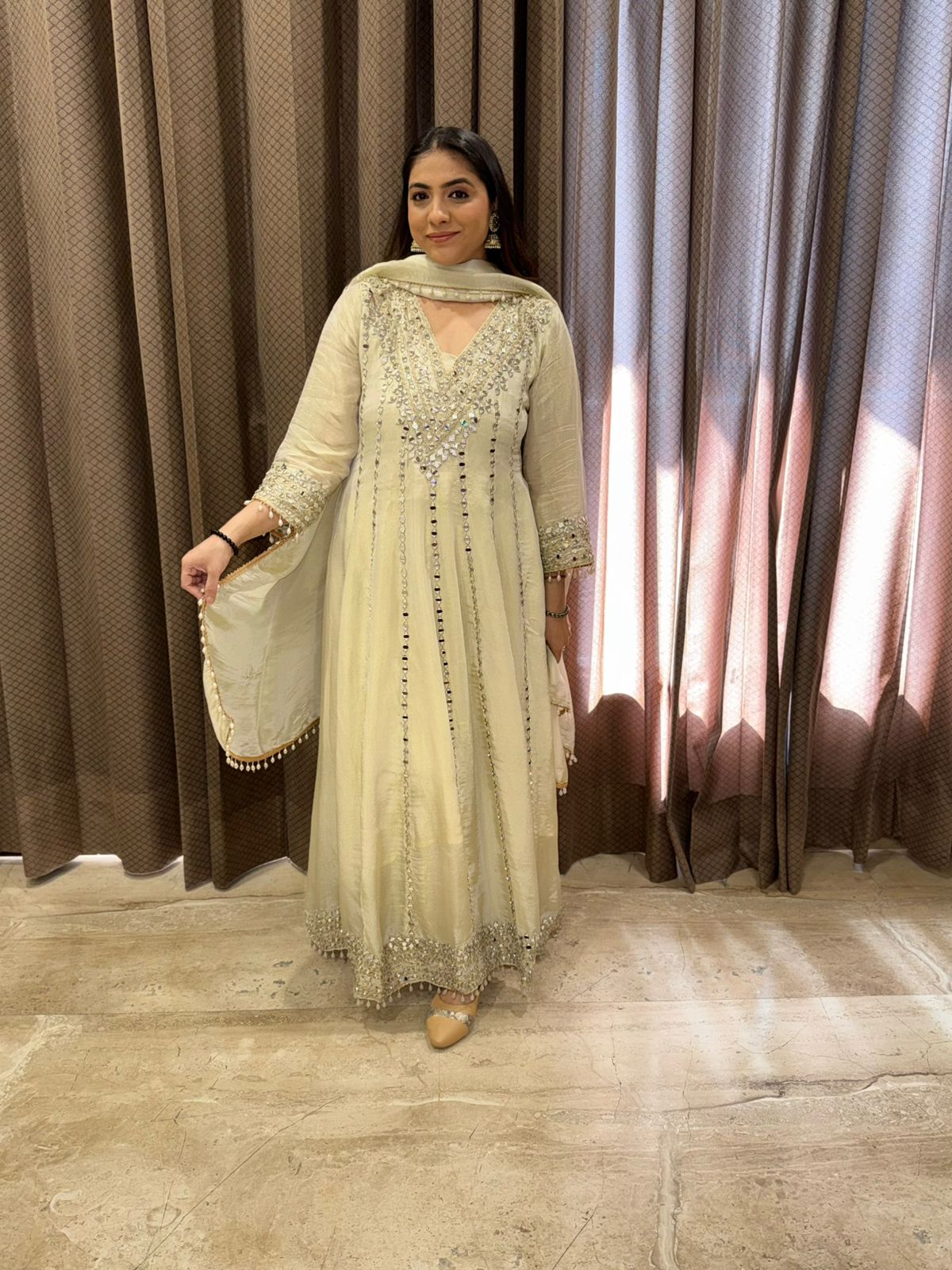 Ivory Designer Handwork Anarkali set with dupatta