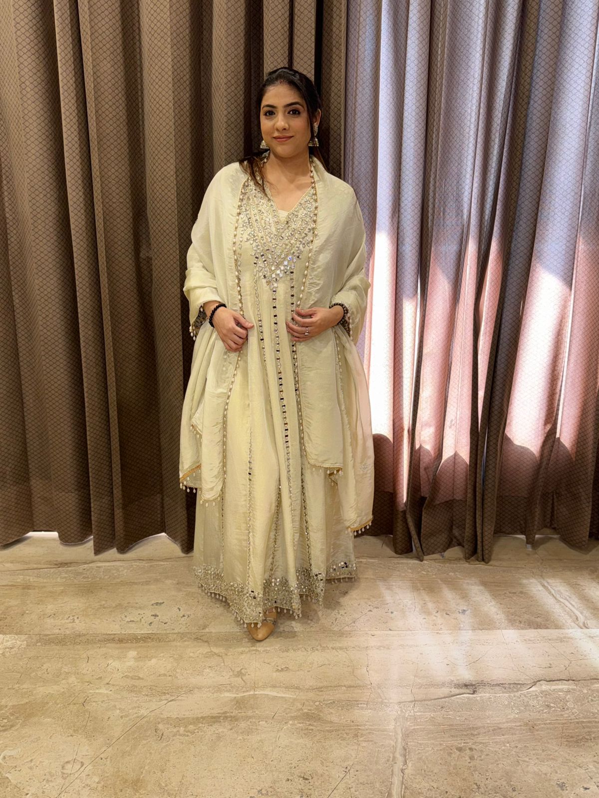 Ivory Designer Handwork Anarkali set with dupatta