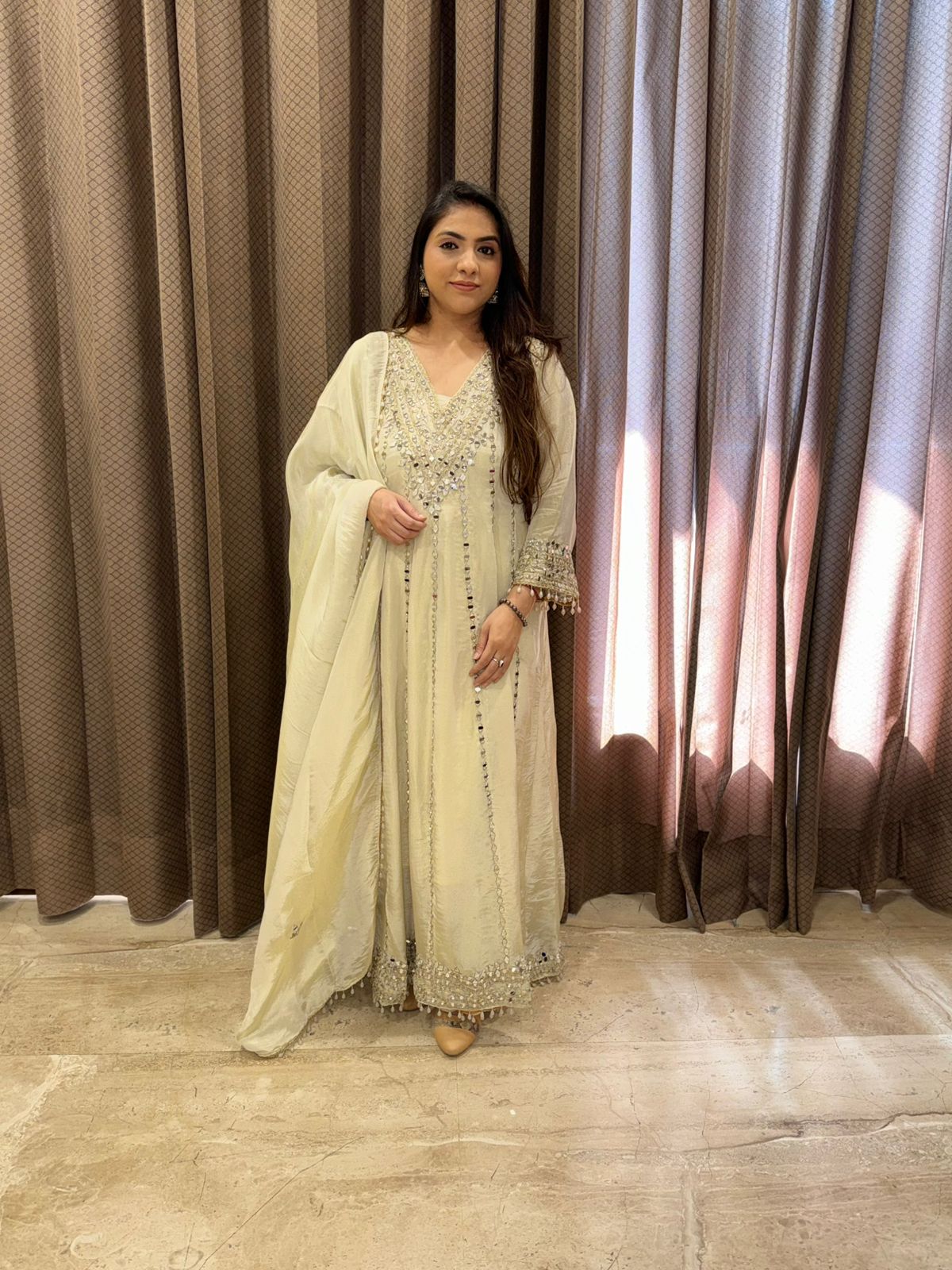 Ivory Designer Handwork Anarkali set with dupatta