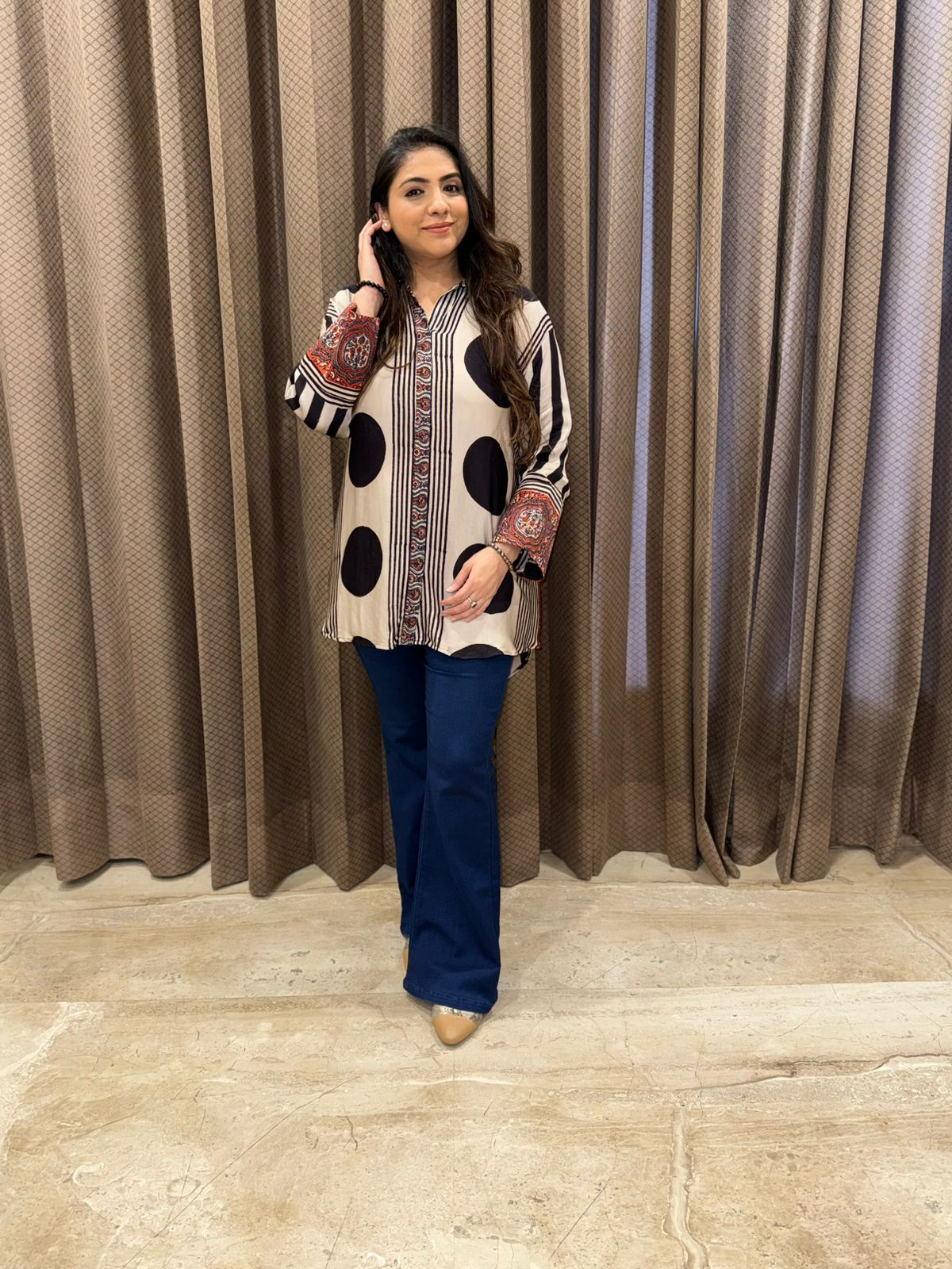 Black & beige Designer Ajrakh Shirt