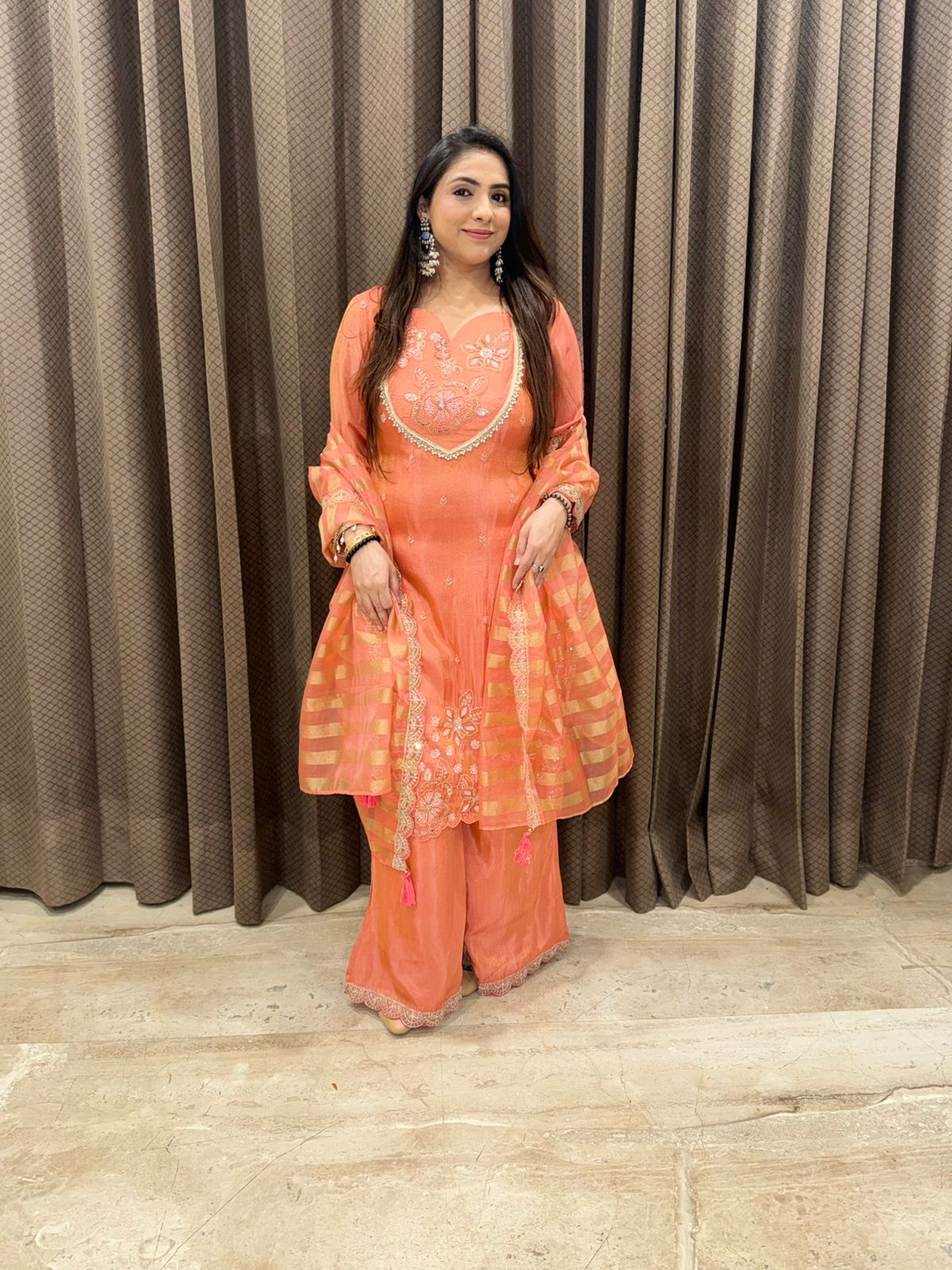 Designer Peach Handwork Palazzo Set with Dupatta