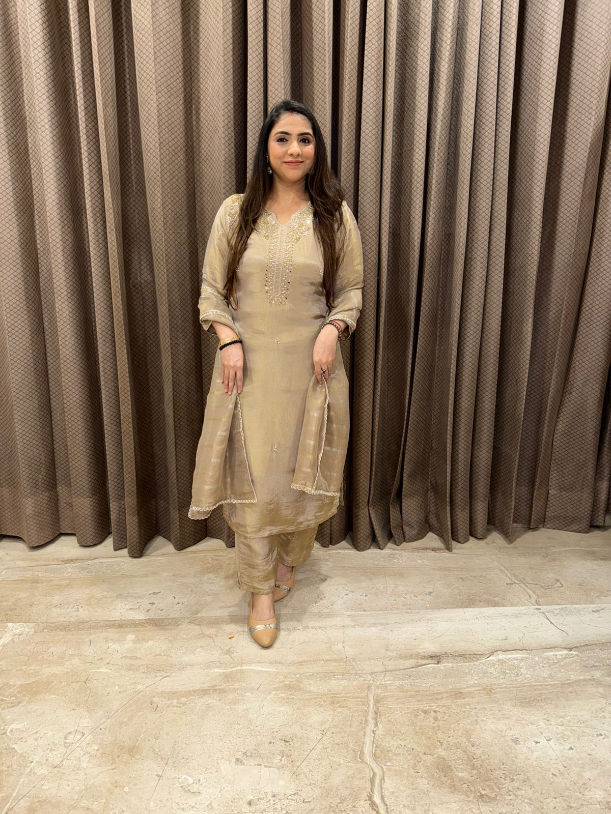 Metallic Handwork Kurta Set with Subtle Gold Embroidery
