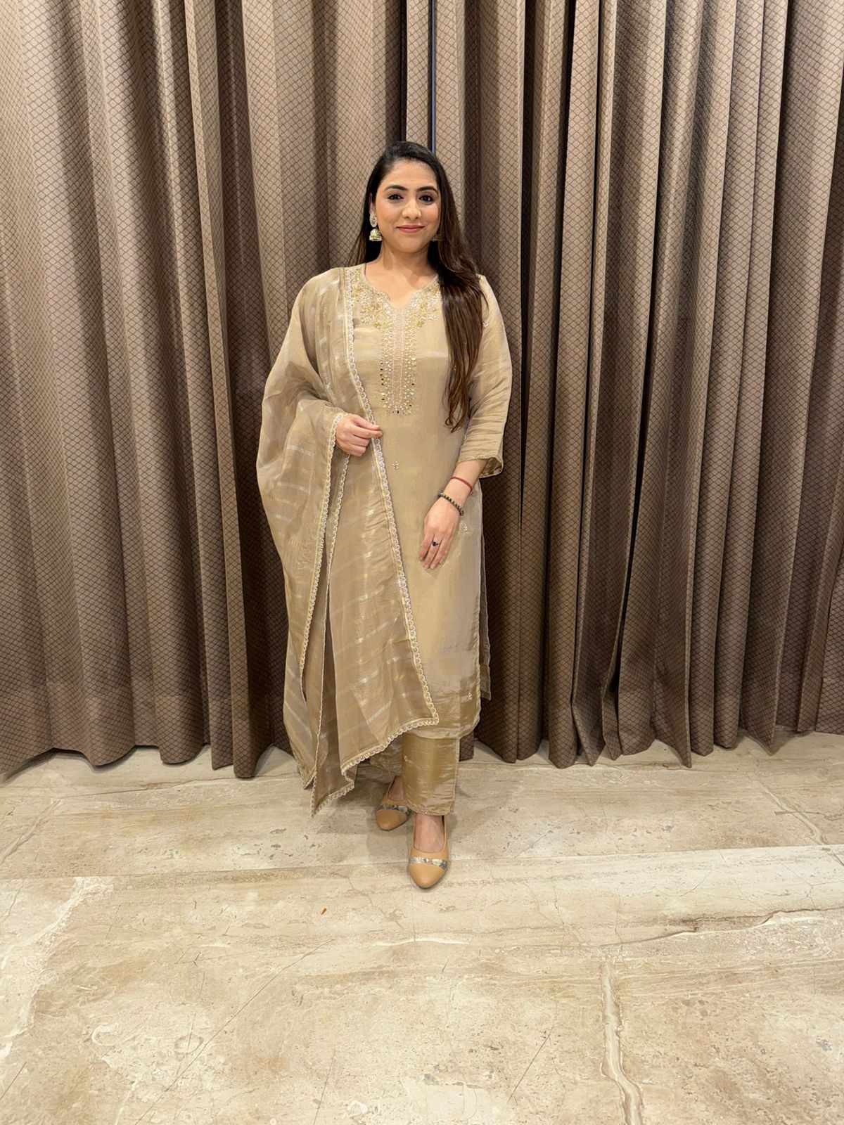 Metallic Handwork Kurta Set with Subtle Gold Embroidery