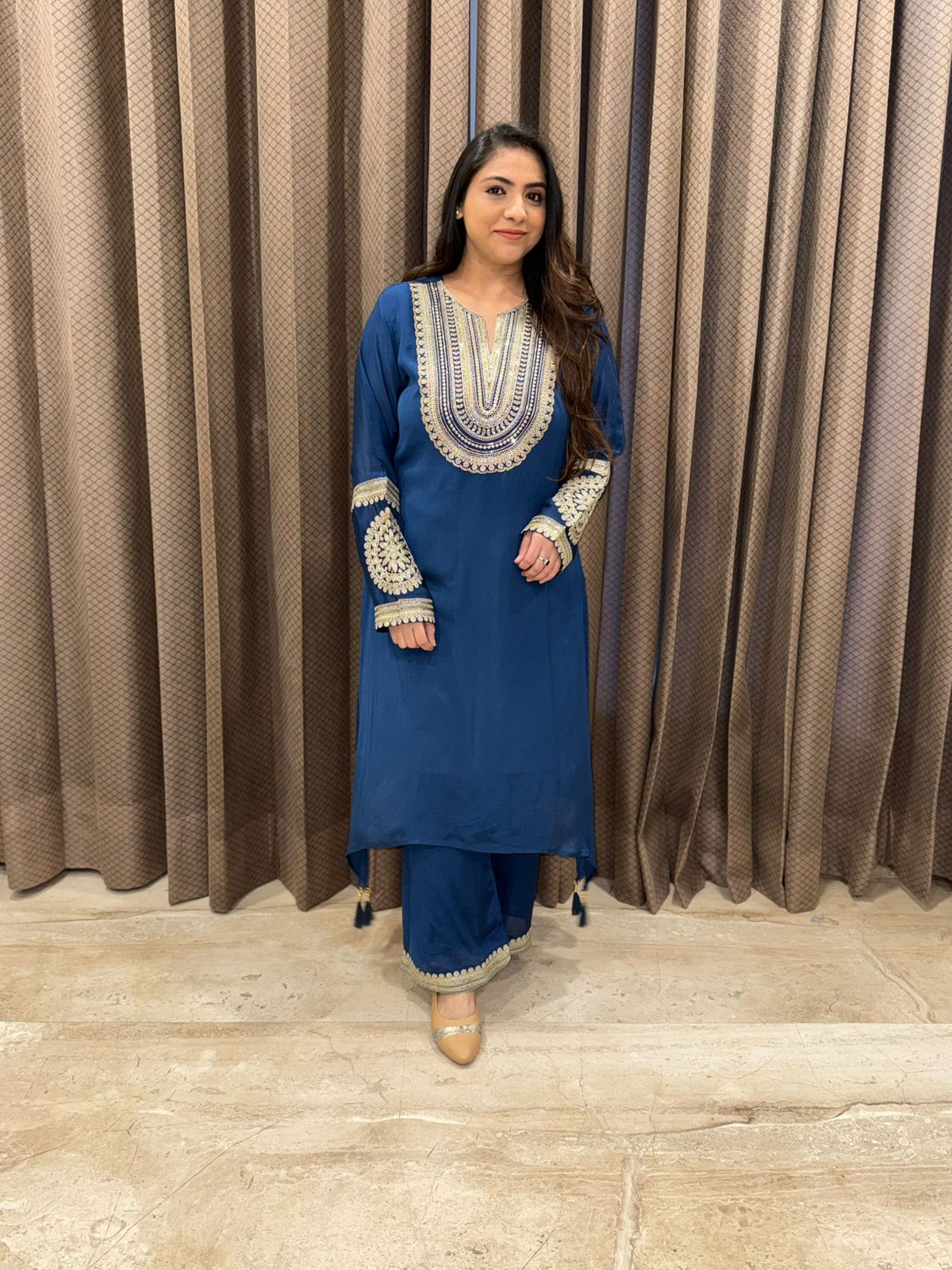 Blue C-Cut Co-ord set with Handwork Detailing