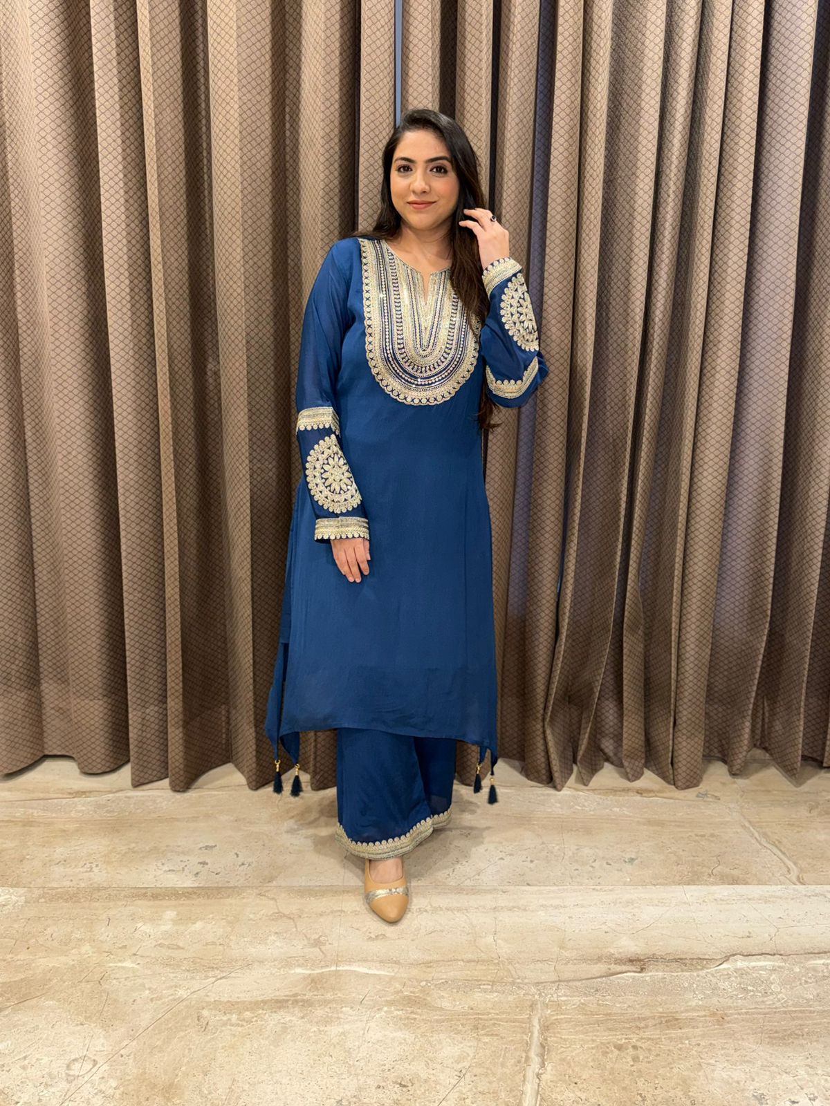 Blue C-Cut Co-ord set with Handwork Detailing