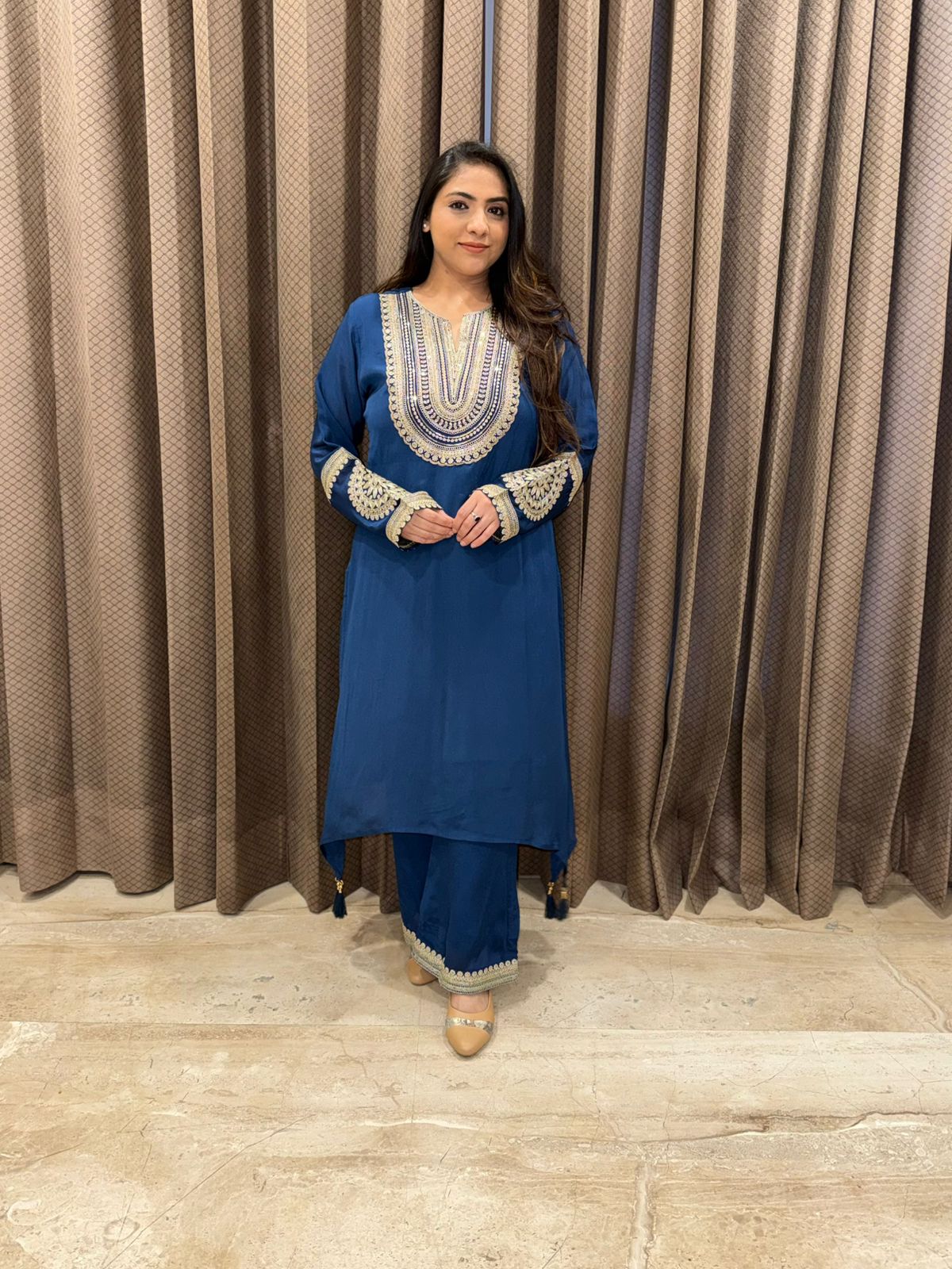 Blue C-Cut Co-ord set with Handwork Detailing