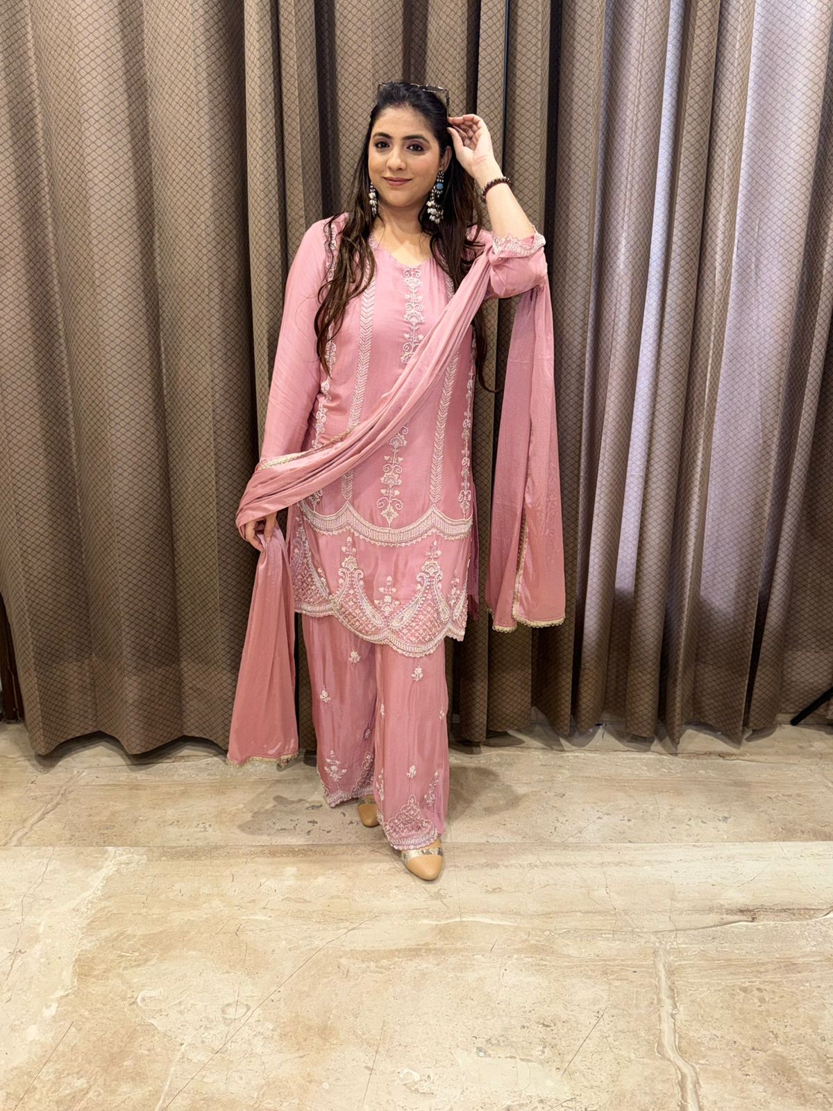 Blush pink Handwork Shirt with palazoo & Dupatta