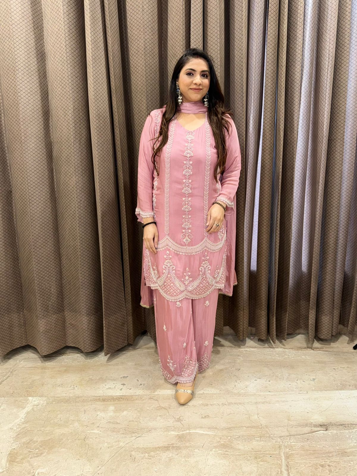 Blush pink Handwork Shirt with palazoo & Dupatta