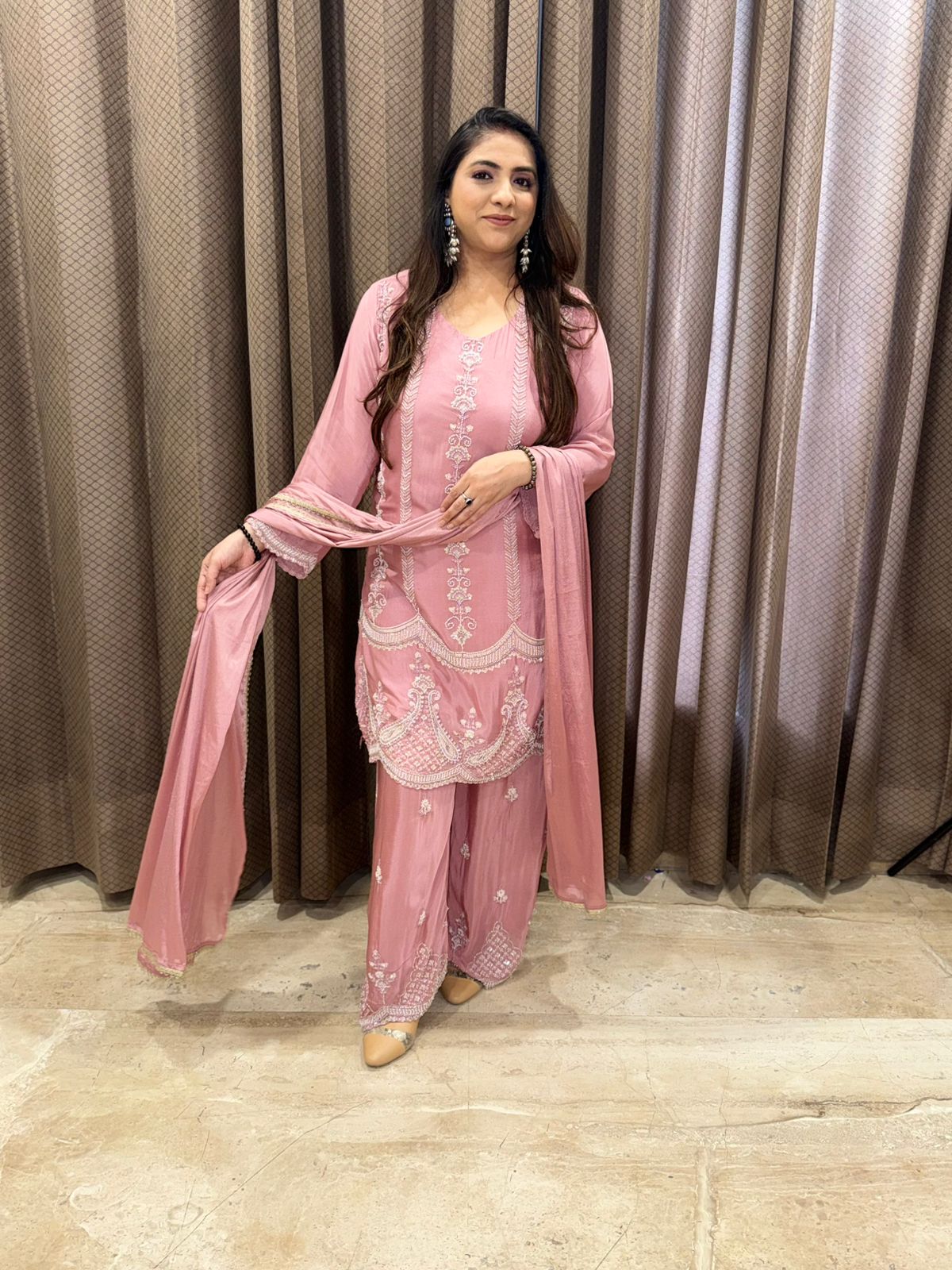 Blush pink Handwork Shirt with palazoo & Dupatta