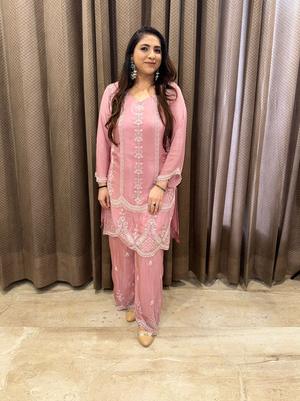 Blush pink Handwork Shirt with palazoo & Dupatta