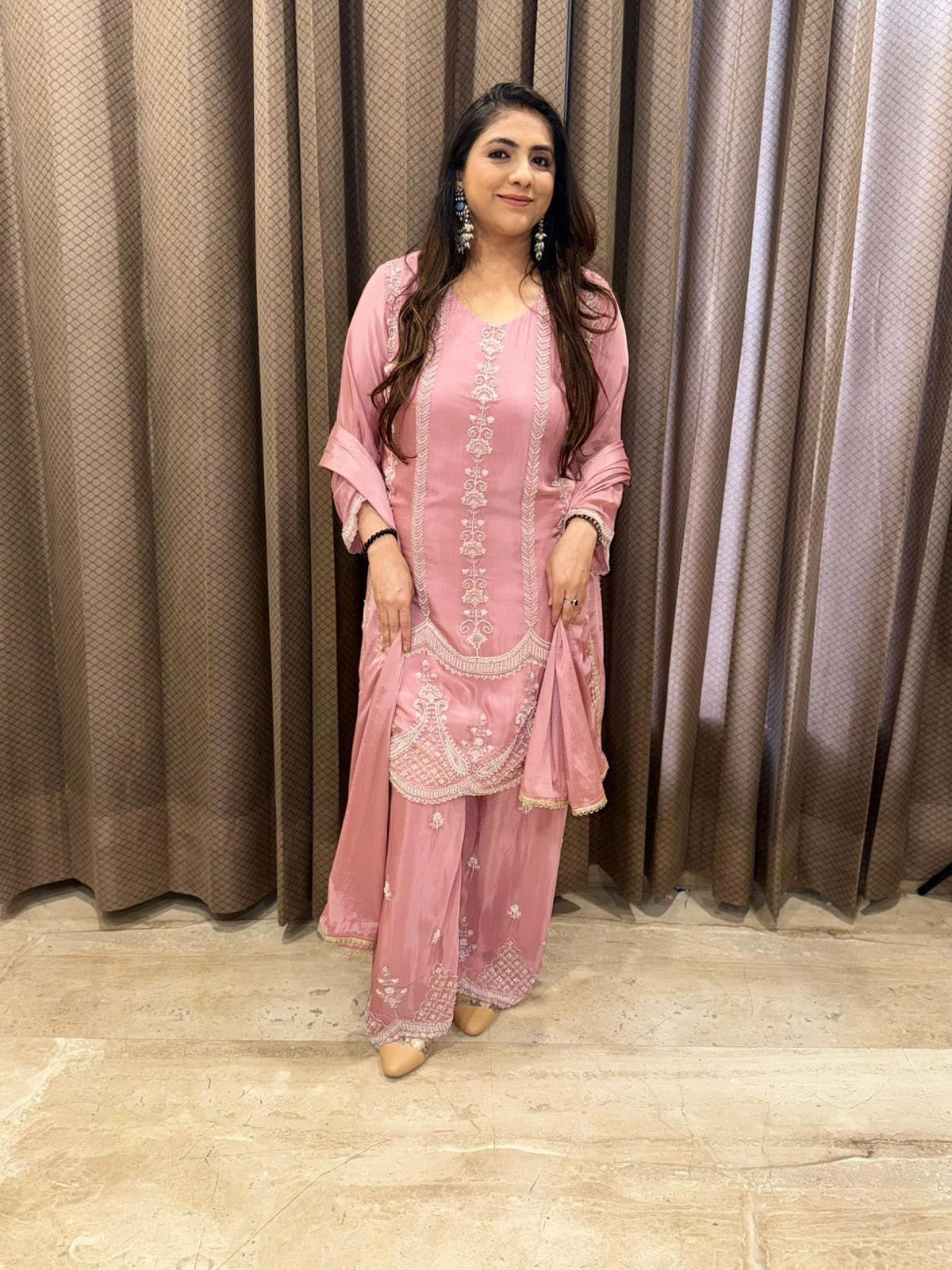 Blush pink Handwork Shirt with palazoo & Dupatta