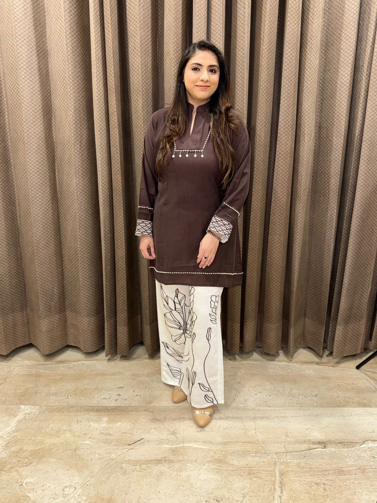 Brown Pearl Handwork Co-ord Set