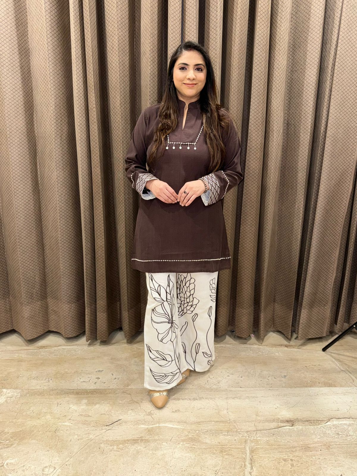 Brown Pearl Handwork Co-ord Set
