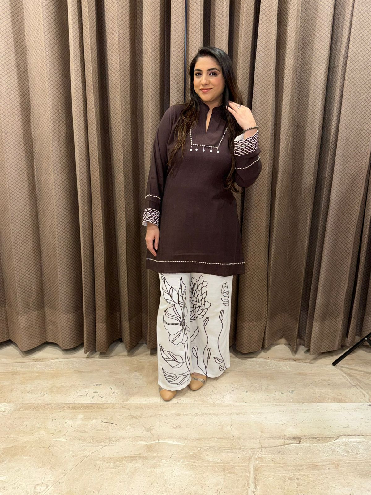 Brown Pearl Handwork Co-ord Set