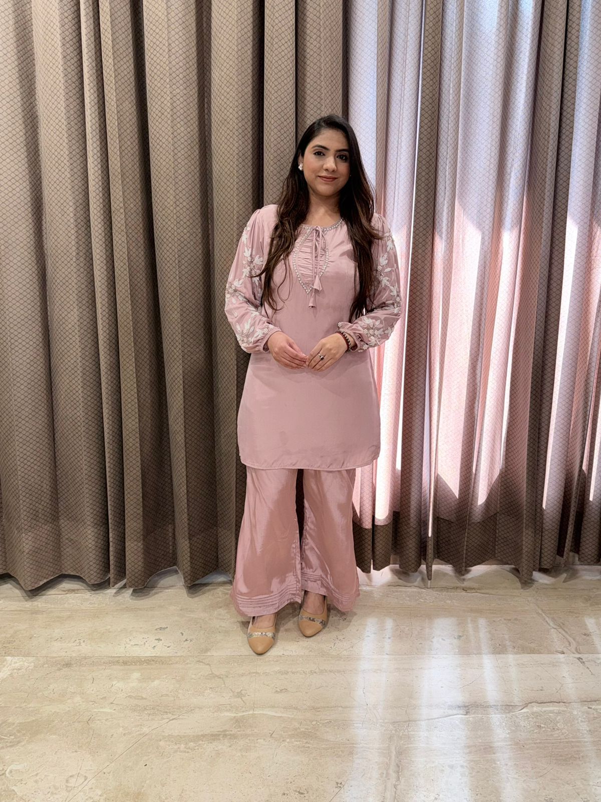 Pink Designer Co-ord set with handwork Detailing