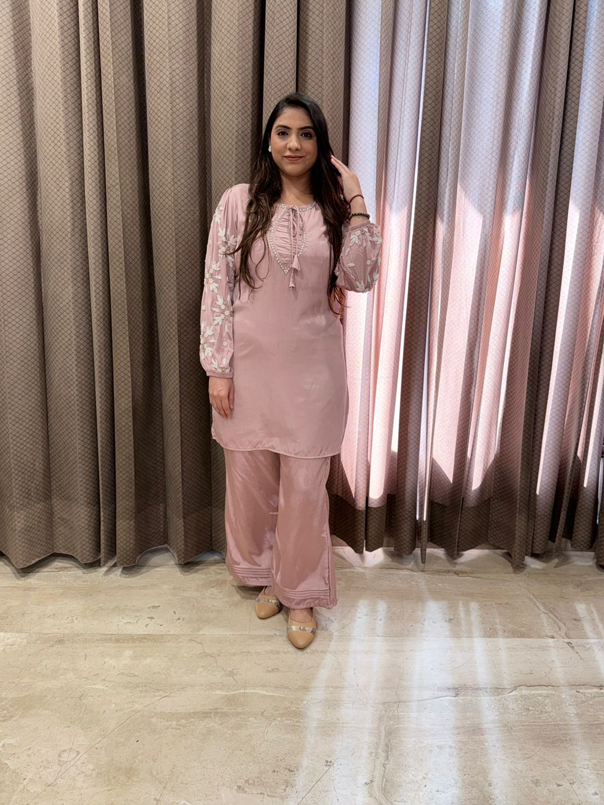 Pink Designer Co-ord set with handwork Detailing