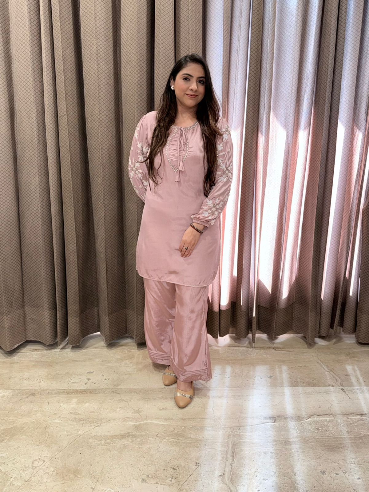 Pink Designer Co-ord set with handwork Detailing
