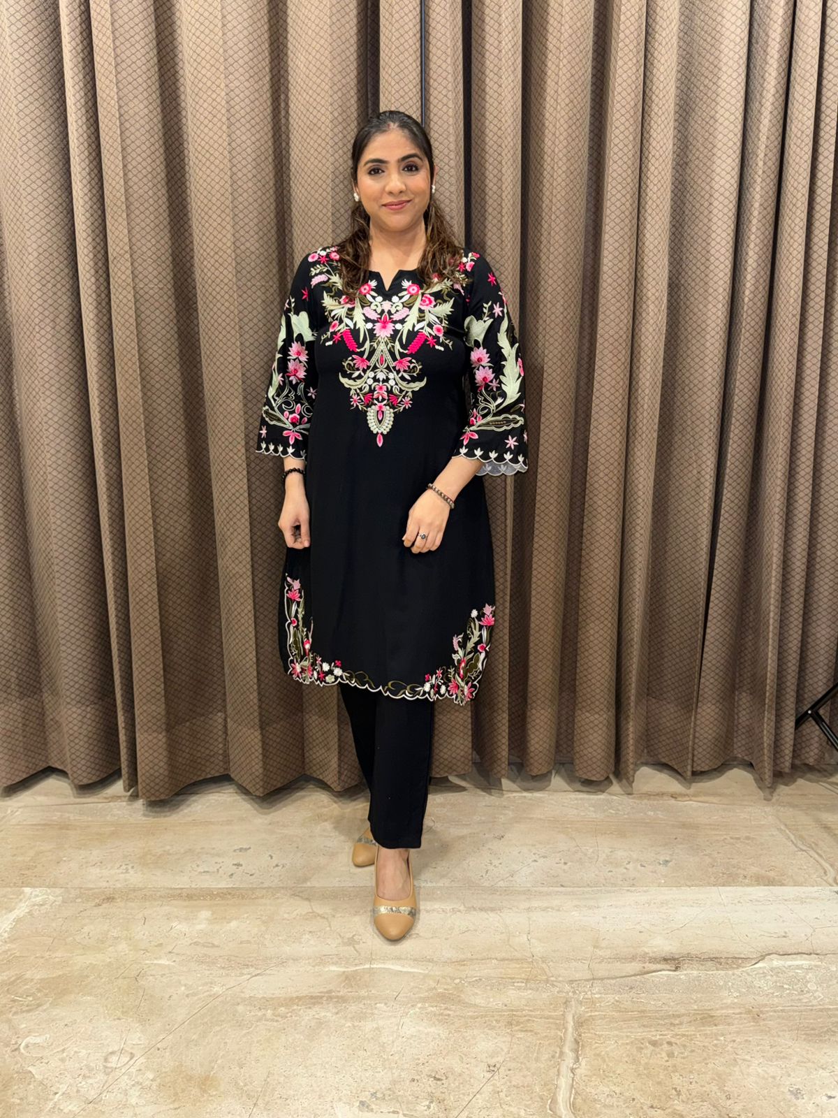 Jet Black Floral Embroidered  Co-ord Set