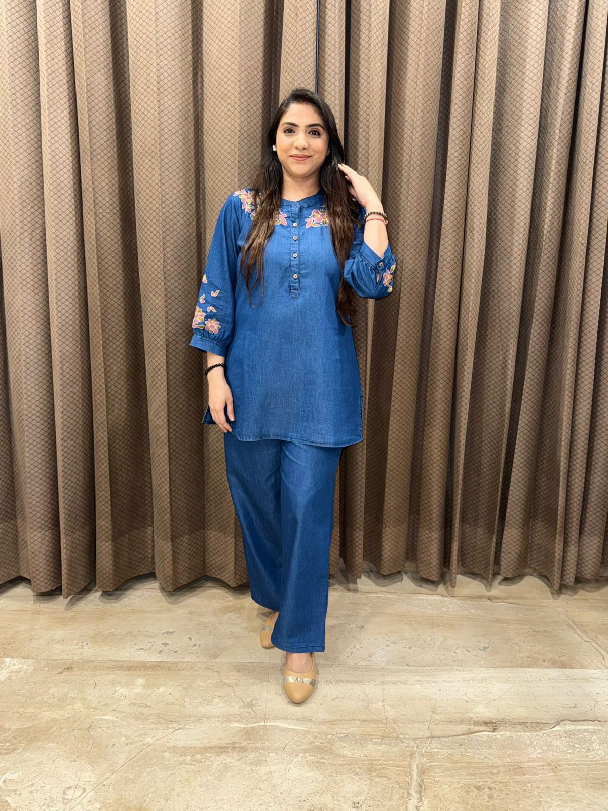 Blue Denim Embroidery Co-ord set