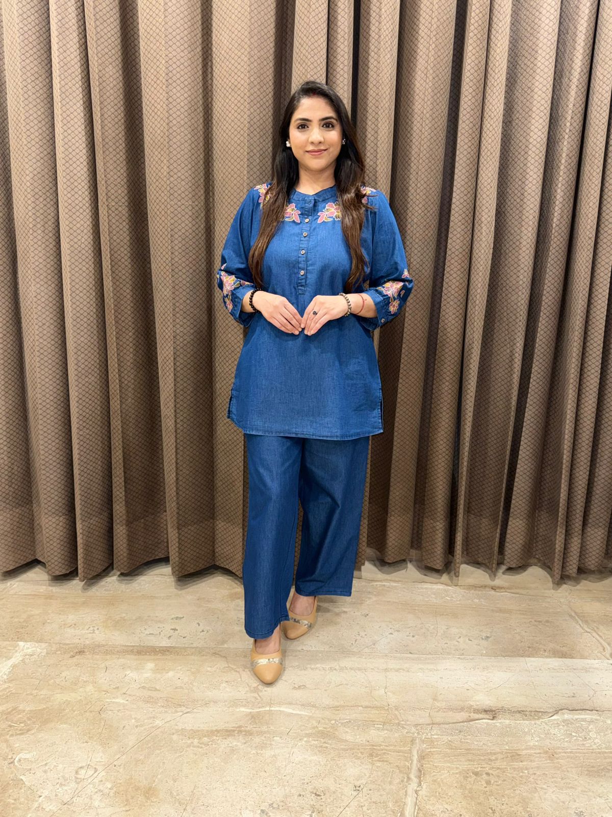 Blue Denim Embroidery Co-ord set