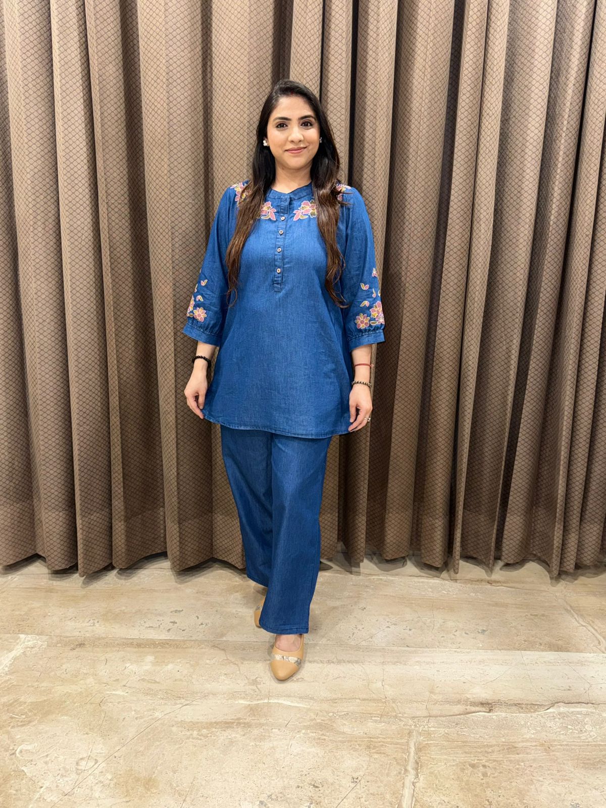 Blue Denim Embroidery Co-ord set