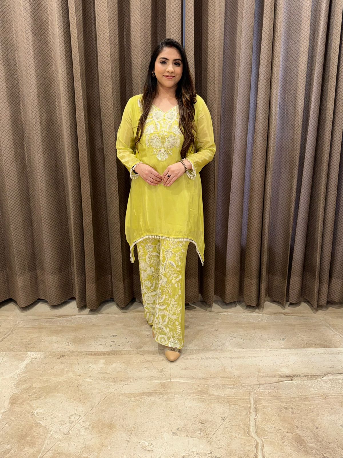 Lime Handwork C-cut Co-ord set