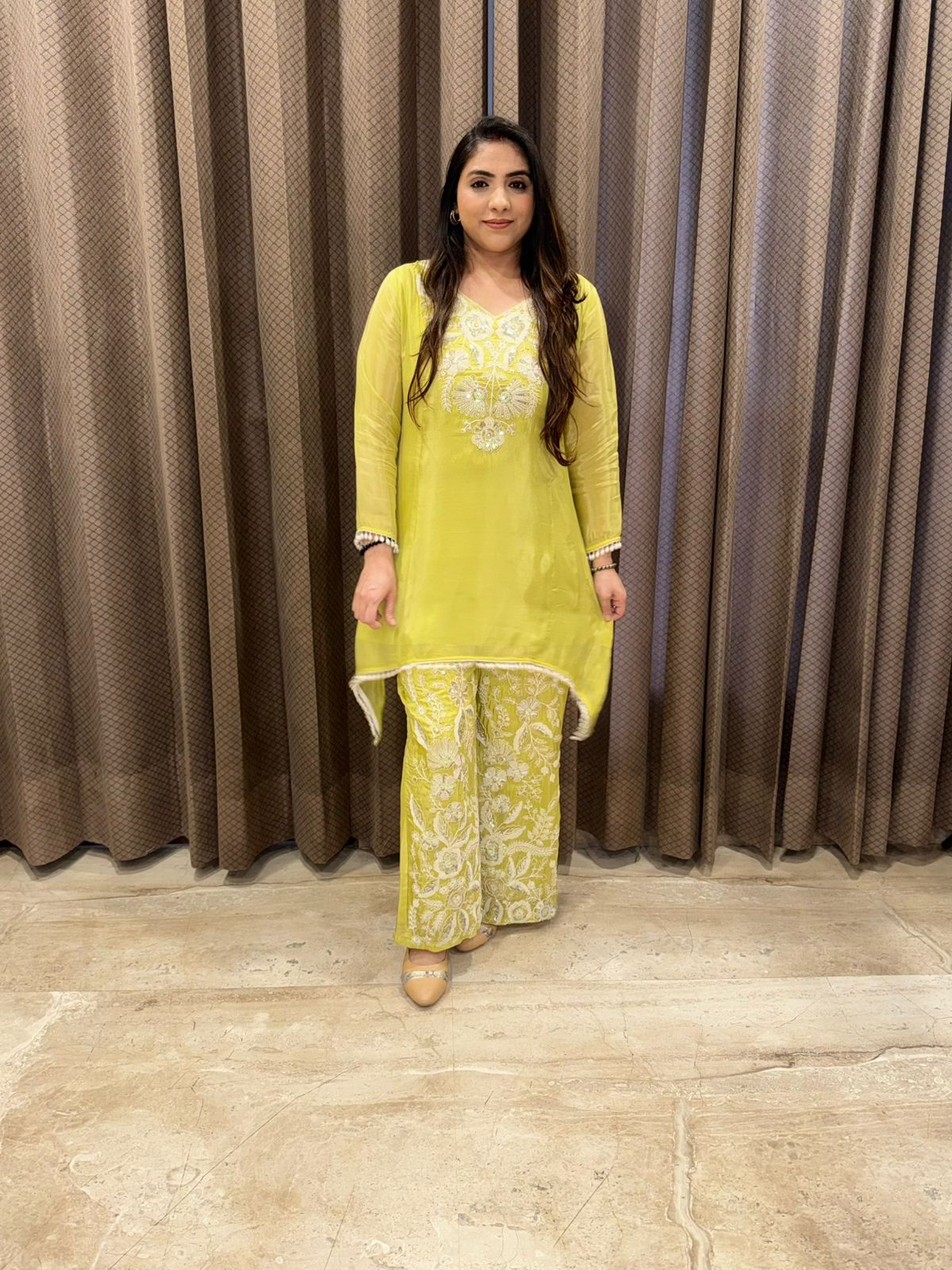 Lime Handwork C-cut Co-ord set