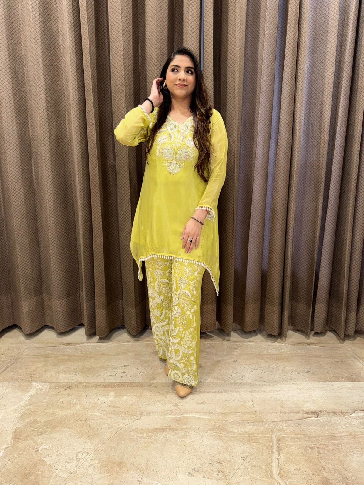 Lime Handwork C-cut Co-ord set