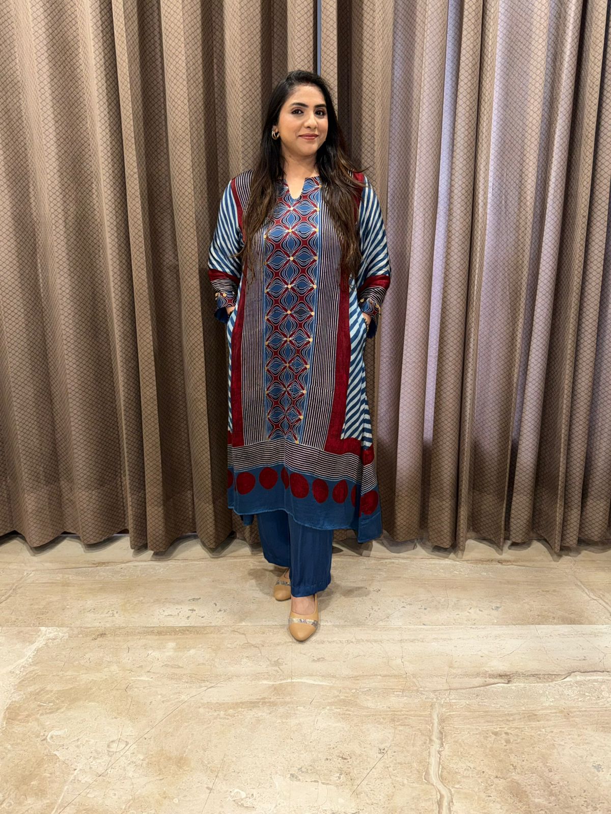Elegant Indigo blue and maroon Ajrakh Designer Co-ord set