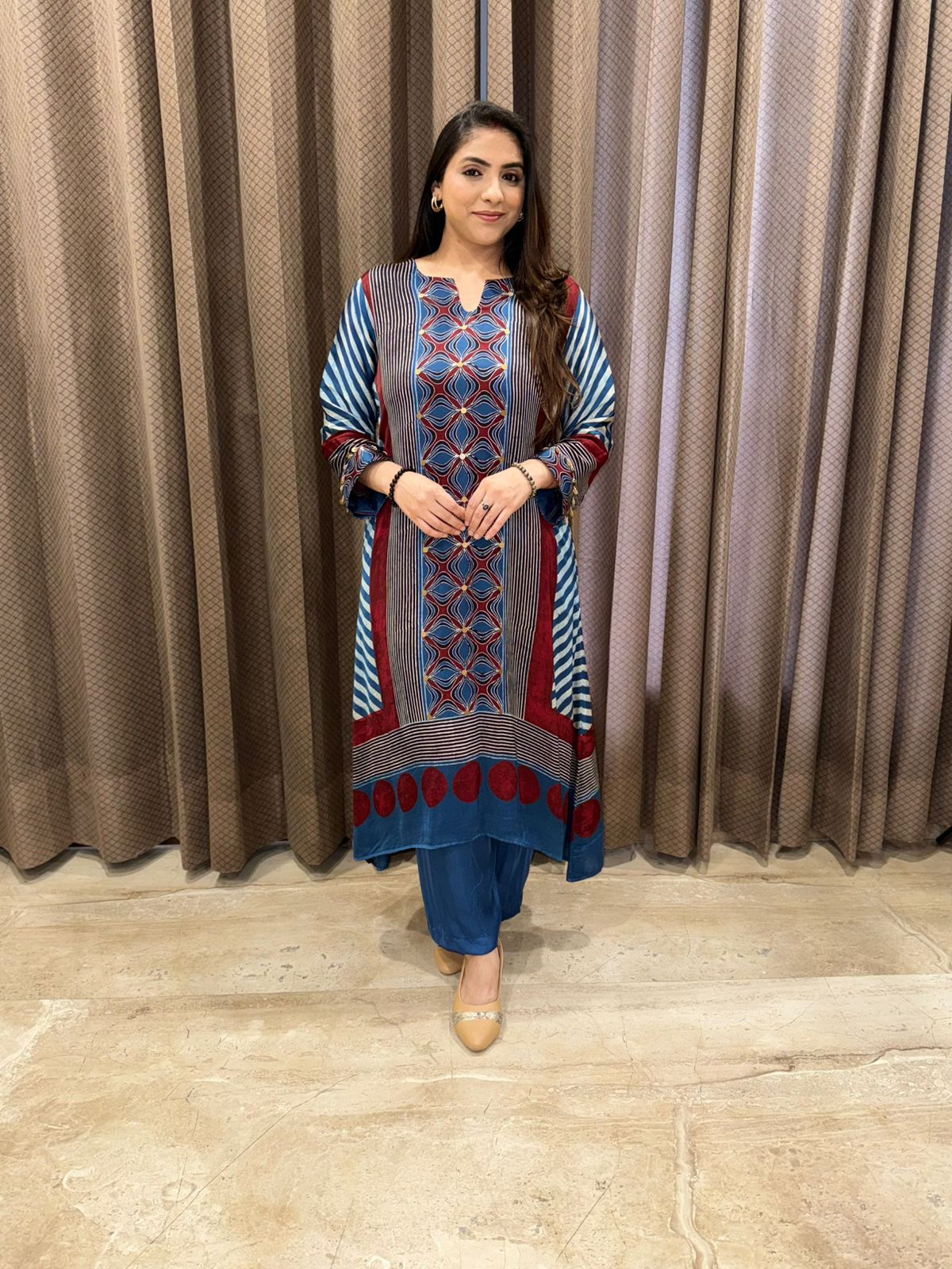 Elegant Indigo blue and maroon Ajrakh Designer Co-ord set