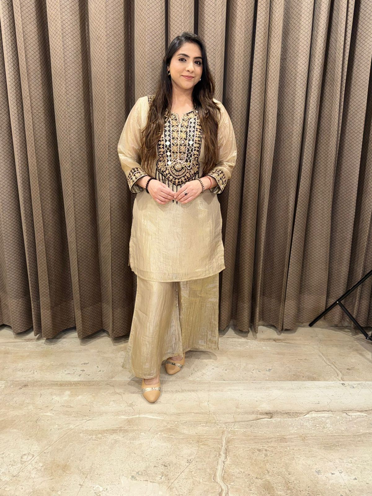Premium Sand Gold Co-ord set with Intricate Hand Work