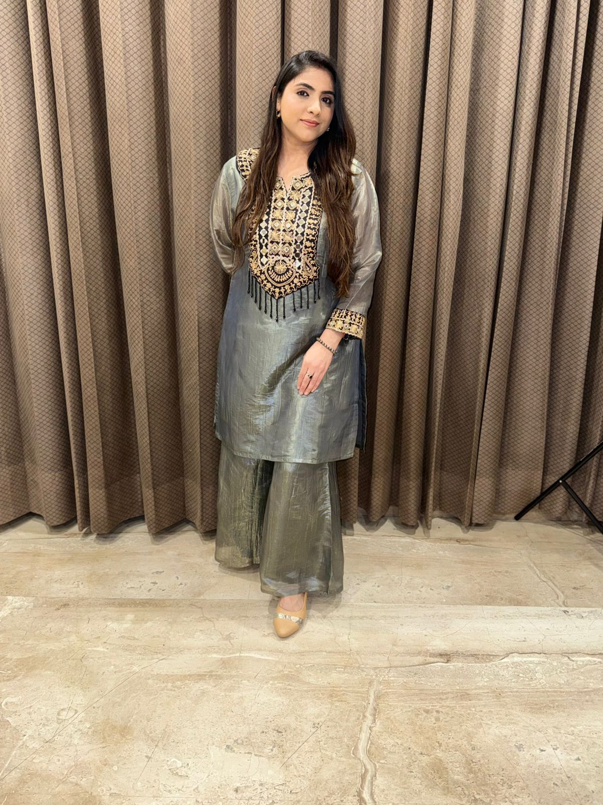 Luxury Silver Grey Co-rd set with Intricate Handwork