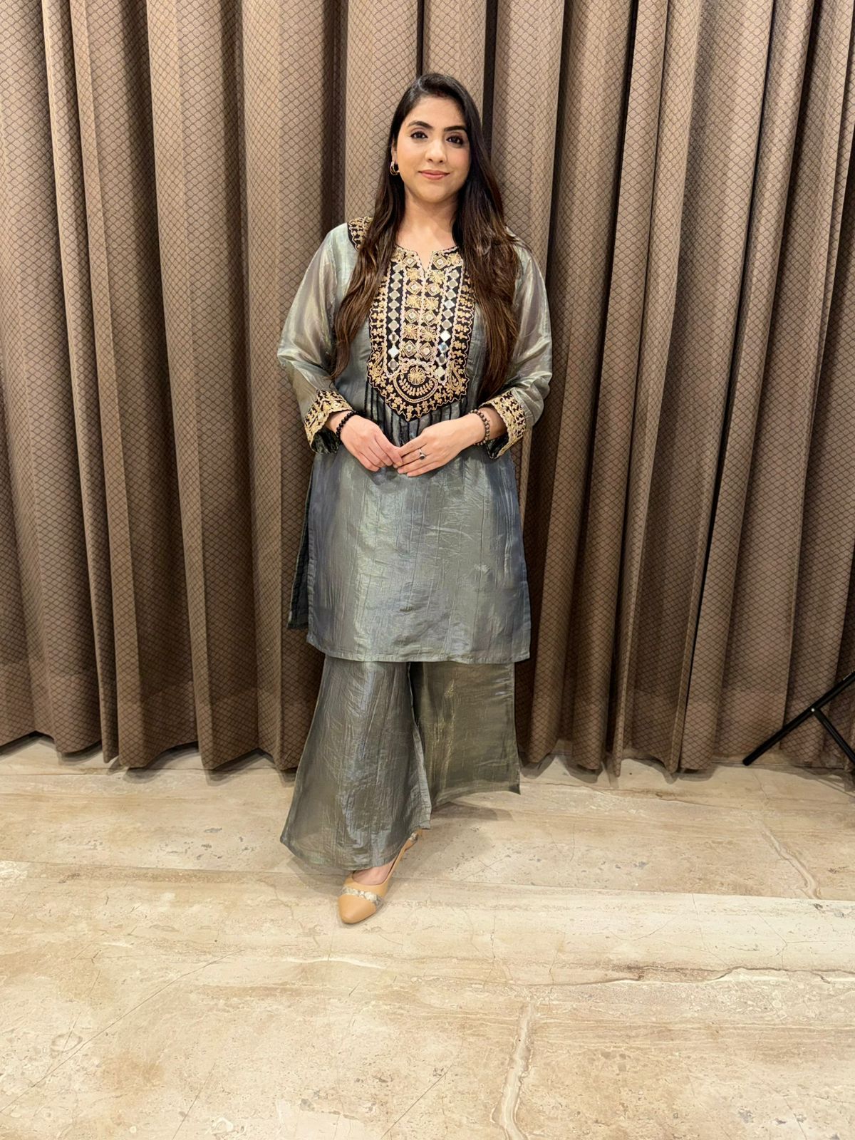 Luxury Silver Grey Co-rd set with Intricate Handwork