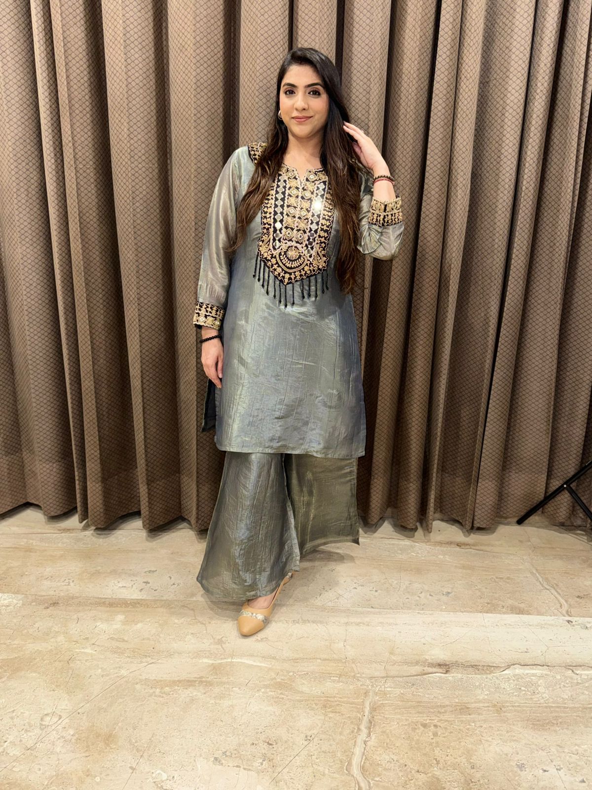 Luxury Silver Grey Co-rd set with Intricate Handwork