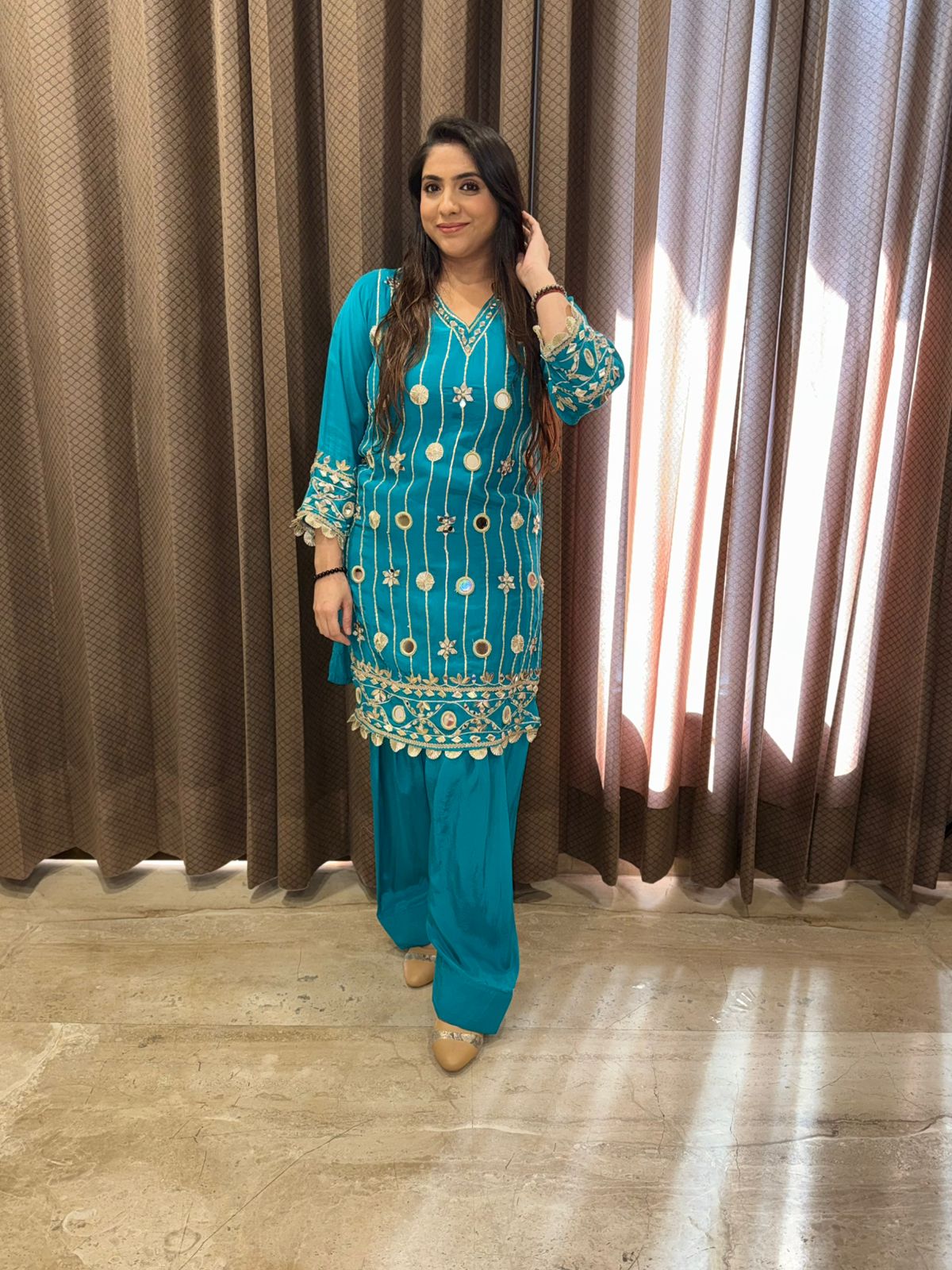 Aqua Designer Handwork Farshi Co-ord Set