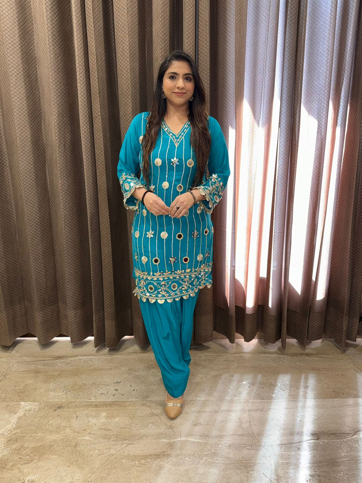 Aqua Designer Handwork Farshi Co-ord Set