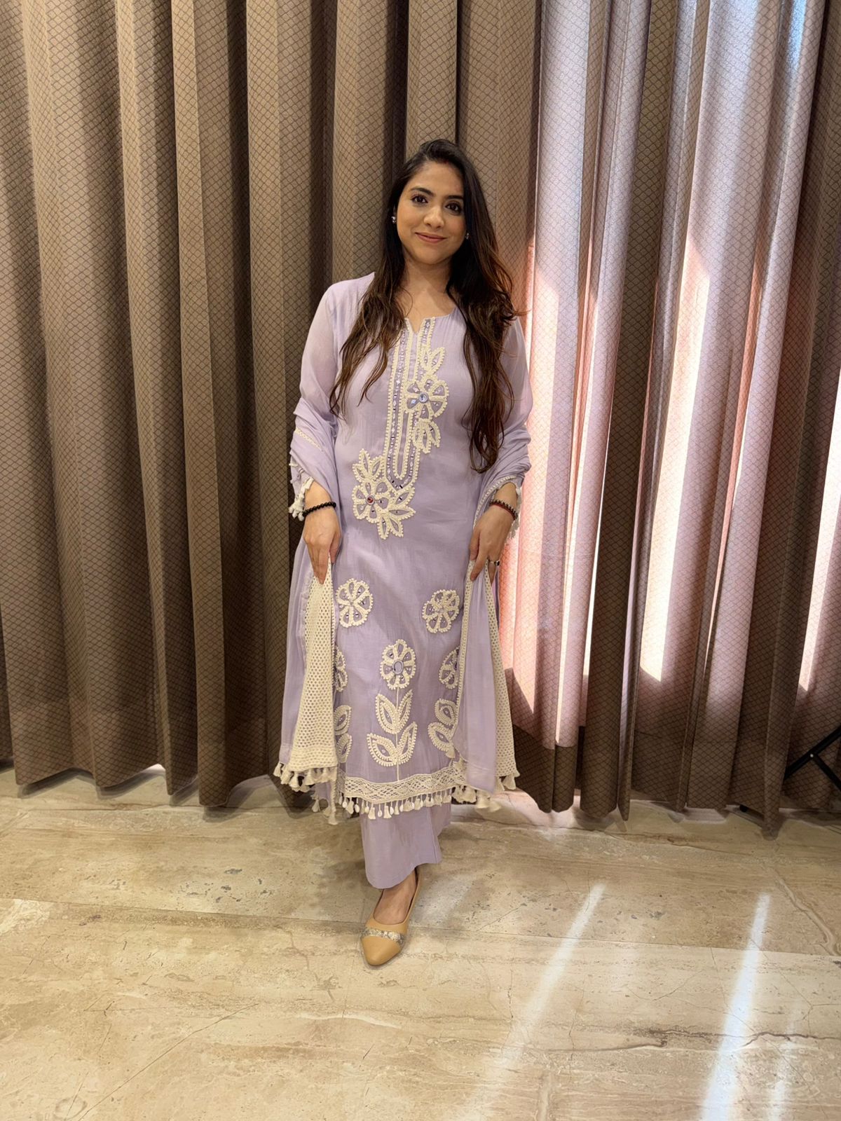 Lilac Designer Kurta set with Dupatta