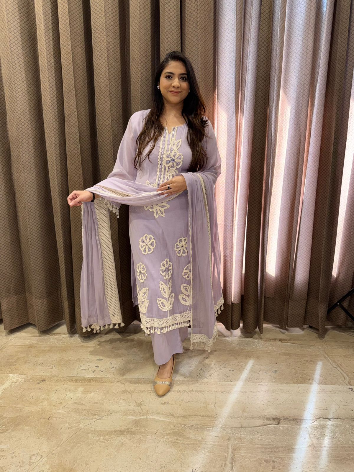 Lilac Designer Kurta set with Dupatta