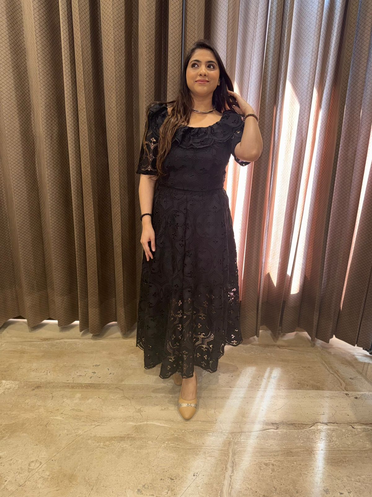 Black Croatia Fit & Flare Skirt set with Designer Neck Detail