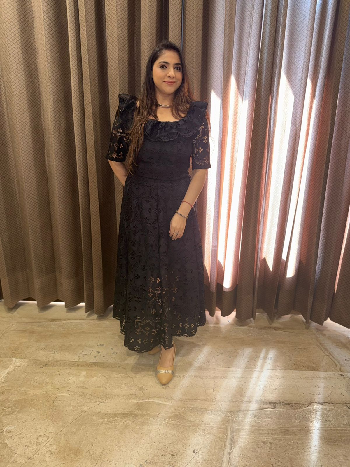 Black Croatia Fit & Flare Skirt set with Designer Neck Detail