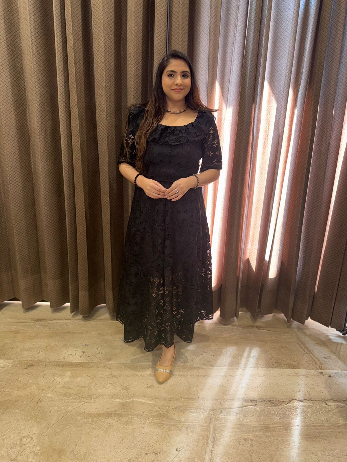 Black Croatia Fit & Flare Skirt set with Designer Neck Detail