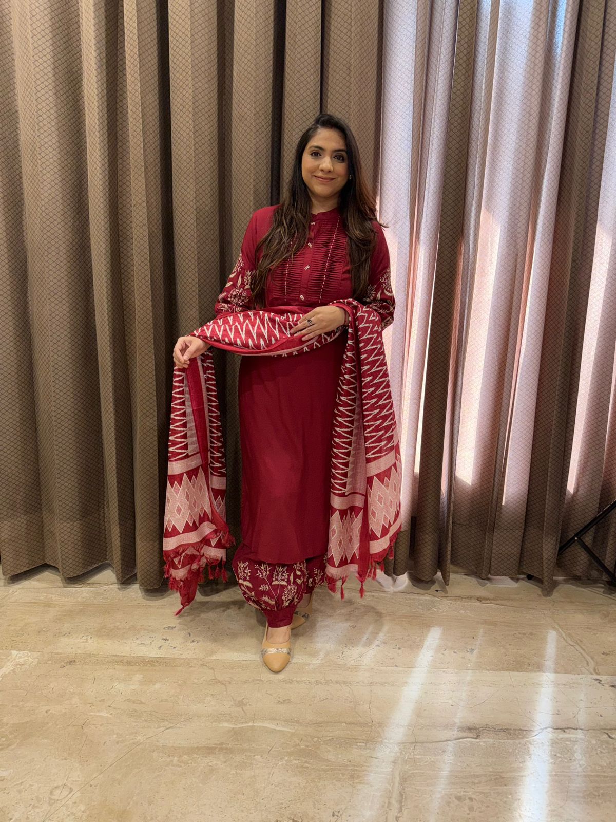 Maroon Afghani set with dupatta