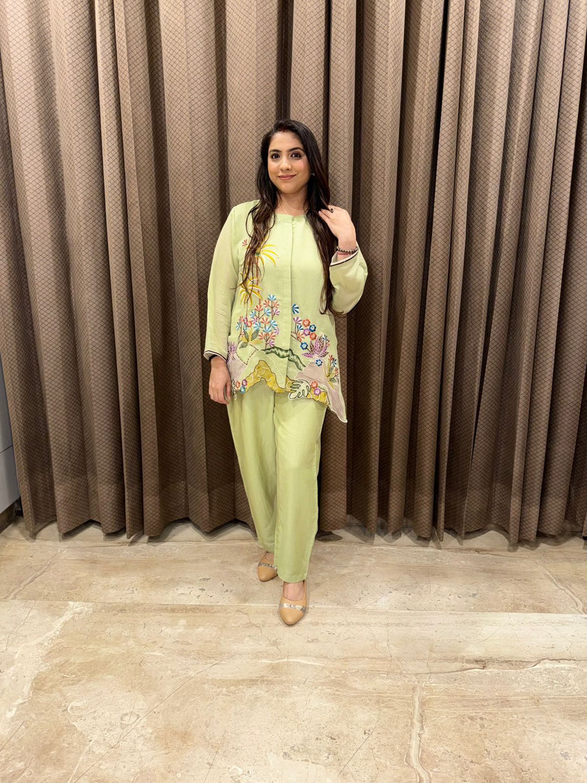 Pastel Green Embroidered Co-Ord Set with Floral work